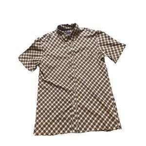 Oleg Cassini Shirt Adult Small Red Black Plaid Chest Pocket Casual Button Up Men